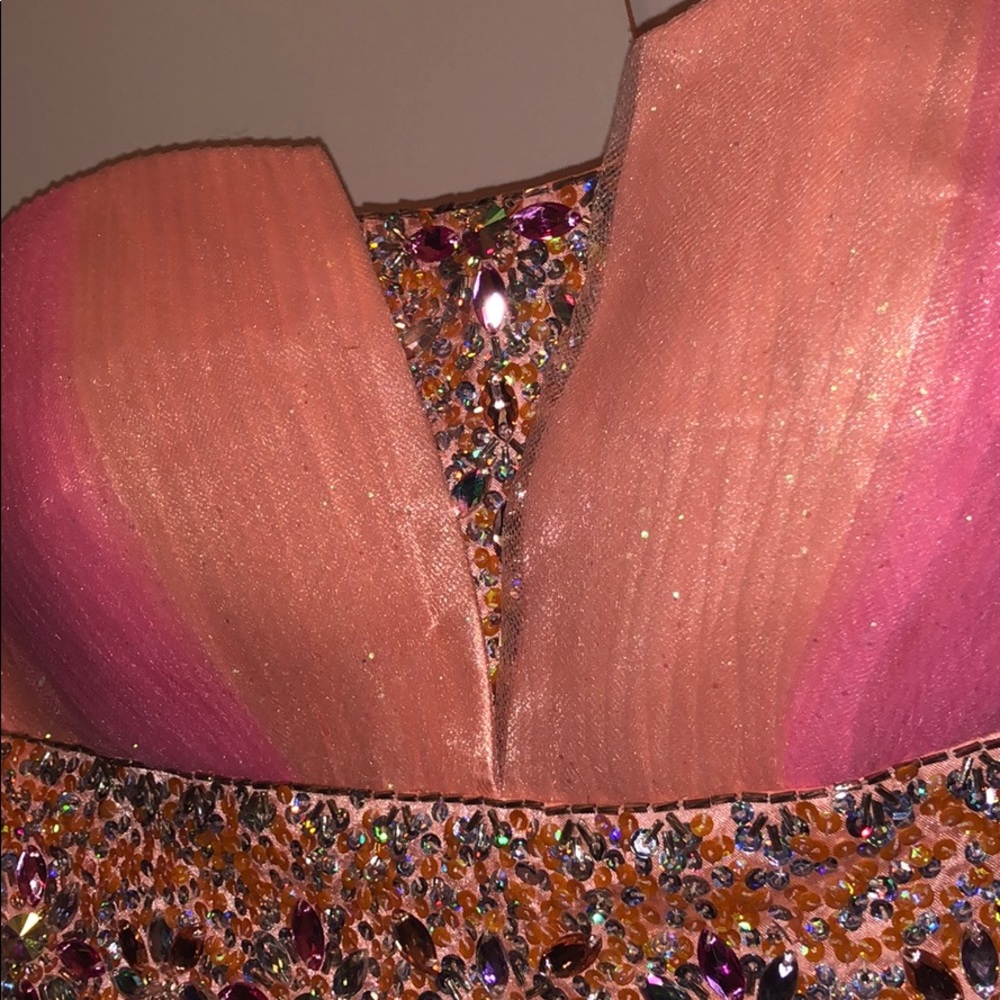 Pink-Orange Strapless Prom Dress